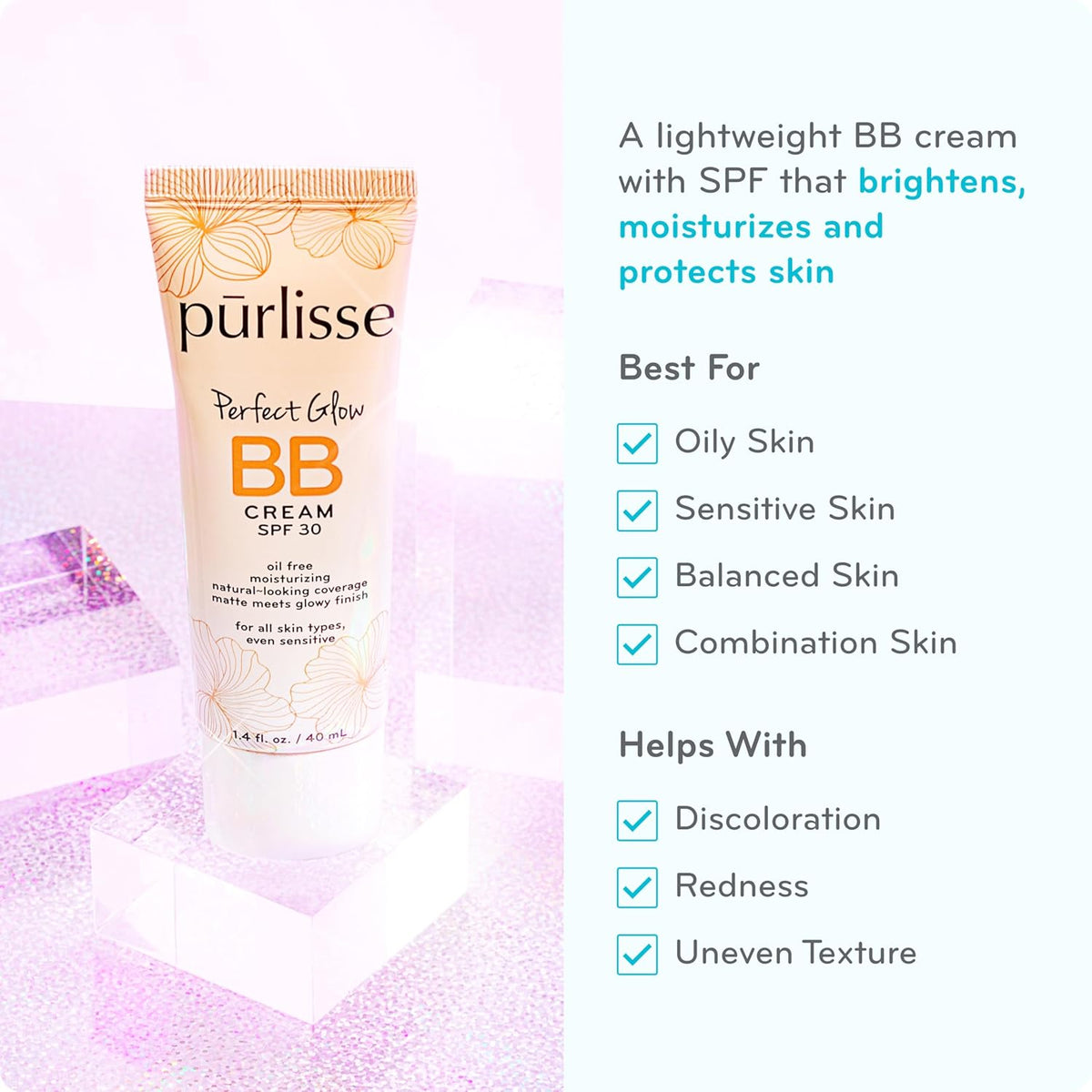 Perfect Glow BB Cream SPF 30 - Luminous Matte Tinted Moisturizer with SPF - Korean Skin Care Formula with Goji & Hawthorn Berry to Hydrate, Brighten & Even Skin - Fair (1.4 Oz)